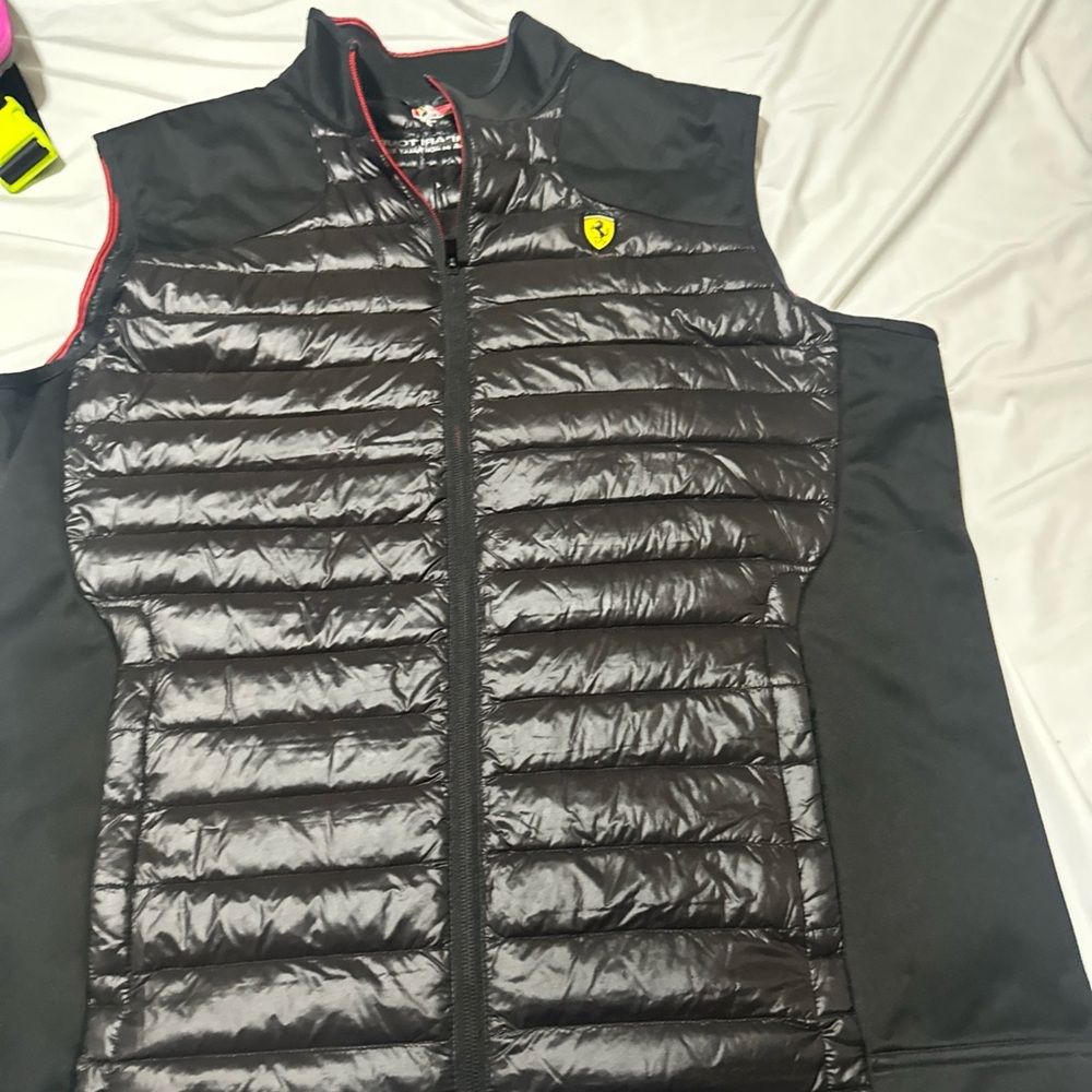 Ferrari Black Puffer Vest with Red Accents